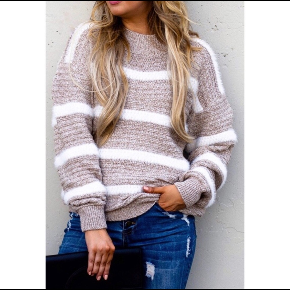 NEW! Cozy Striped Sweater Taupe
